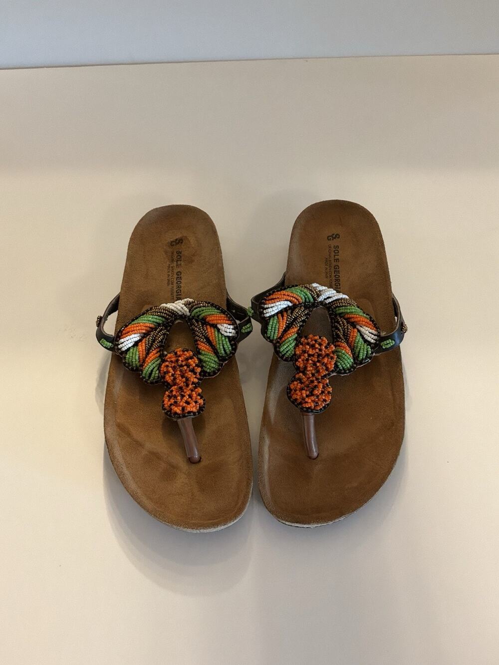 Ladies Sole Georgia Sandals Beaded Cork Footbed Boho Sandal Size 43 EU US 11-12
